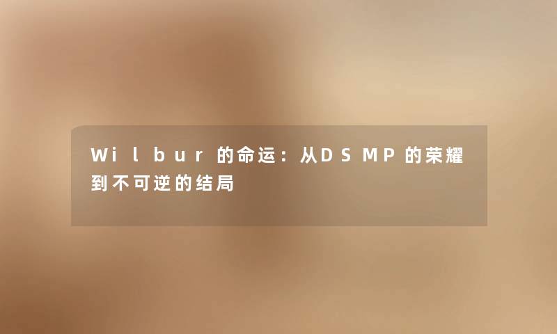 Wilbur的命运:从DSMP的荣耀到不可逆的结局 Wilbur的命运:从DSMP的荣耀到不可逆的结局