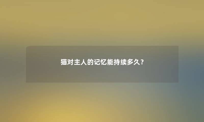猫对主人的记忆能持续多久? 猫对主人的记忆能持续多久?