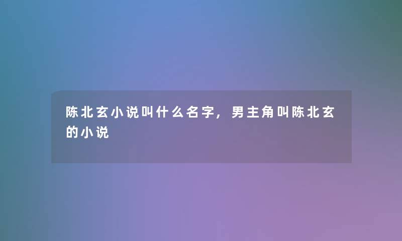 陈北玄小说叫什么名字,男主角叫陈北玄的小说