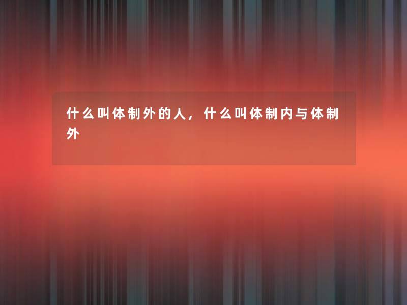 什么叫体制外的人,什么叫体制内与体制外