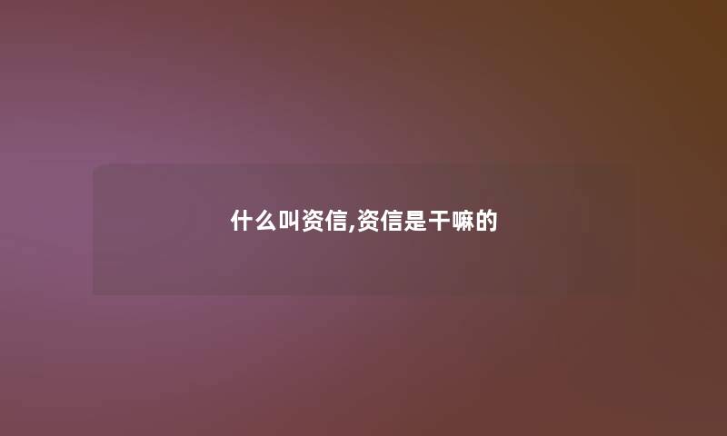 什么叫资信,资信是干嘛的