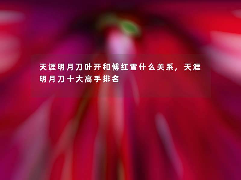 天涯明月刀叶开和傅红雪什么关系,天涯明月刀一些高手推荐