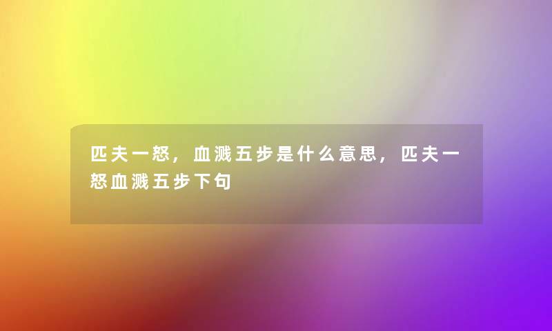 匹夫一怒,血溅五步是什么意思,匹夫一怒血溅五步下句