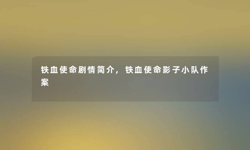 铁血使命剧情简介,铁血使命影子小队作案