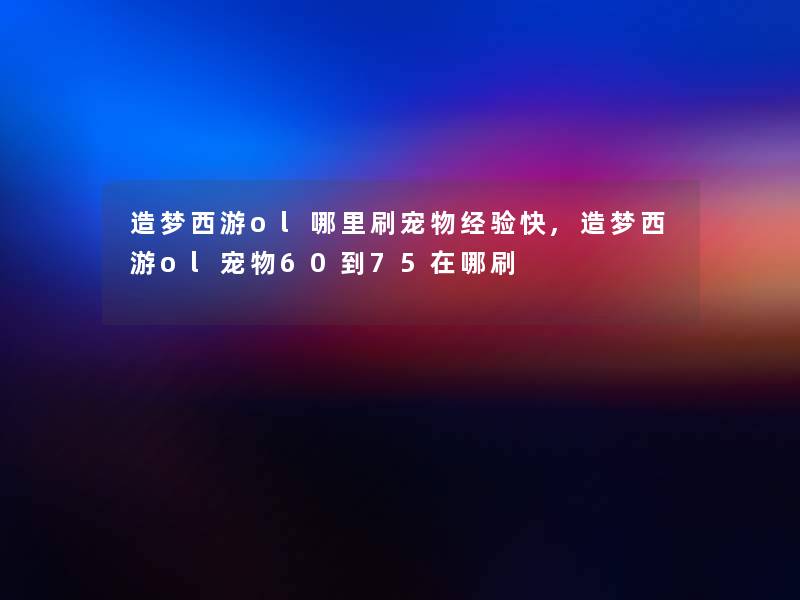 造梦西游ol哪里刷宠物经验快,造梦西游ol宠物60到75在哪刷