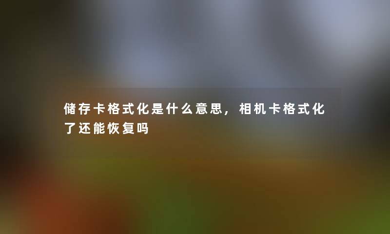 储存卡格式化是什么意思,相机卡格式化了还能恢复吗