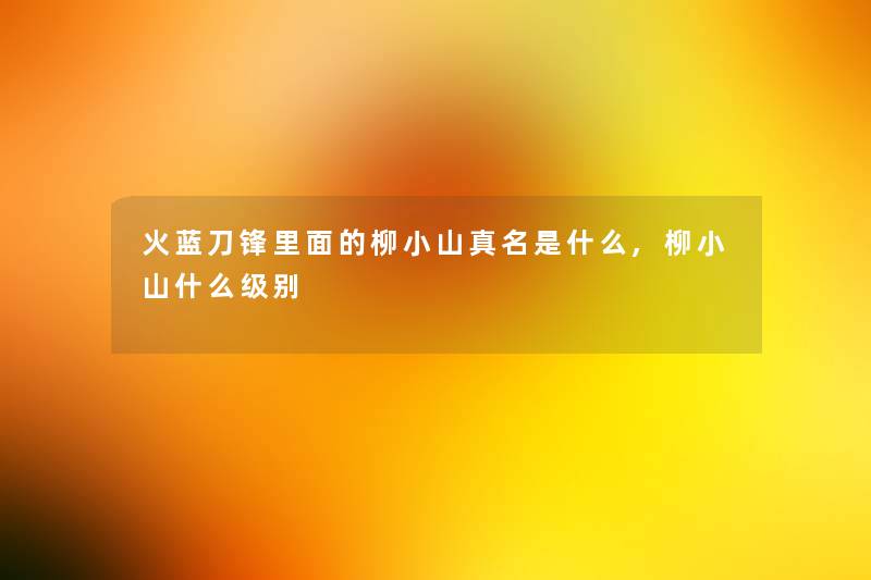 火蓝刀锋里面的柳小山真名是什么,柳小山什么级别 火蓝刀锋里面的柳小山真名是什么,柳小山什么级别
