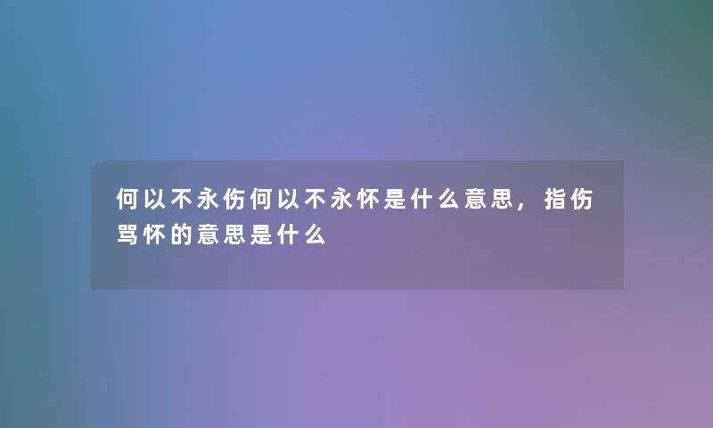 何以不永伤何以不永怀是什么意思,指伤骂怀的意思是什么 何以不永伤何以不永怀是什么意思,指伤骂怀的意思是什么