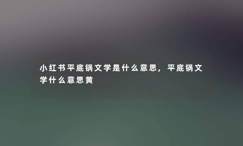 小红书平底锅文学是什么意思,平底锅文学什么意思黄