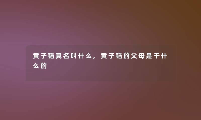黄子韬真名叫什么,黄子韬的父母是干什么的