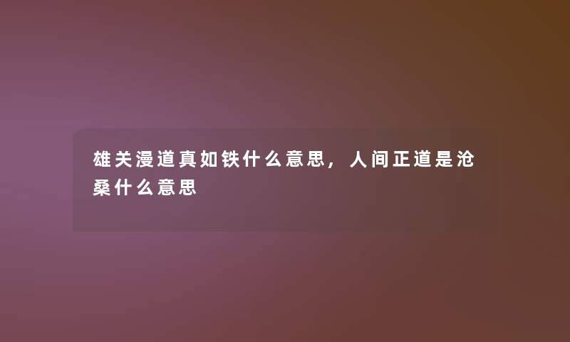 雄关漫道真如铁什么意思,人间正道是沧桑什么意思