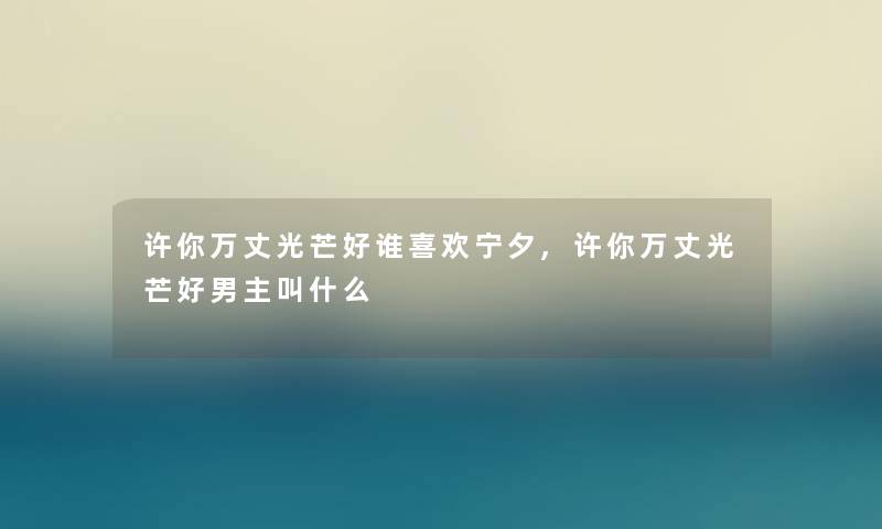 许你万丈光芒好谁喜欢宁夕,许你万丈光芒好男主叫什么