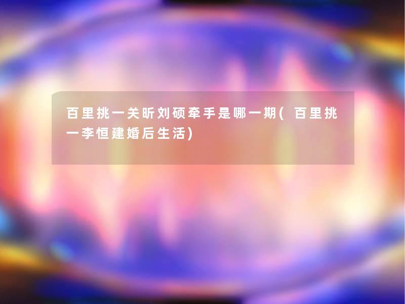 百里挑一关昕刘硕牵手是哪一期(百里挑一李恒建婚后生活)