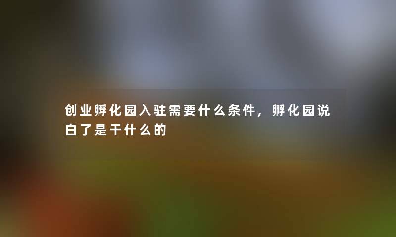 创业孵化园入驻需要什么条件,孵化园说白了是干什么的