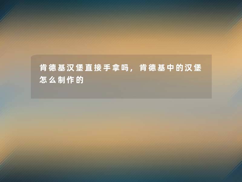 肯德基汉堡直接手拿吗,肯德基中的汉堡怎么制作的