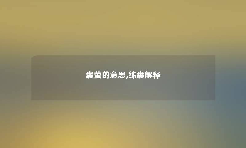 囊萤的意思,练囊解释