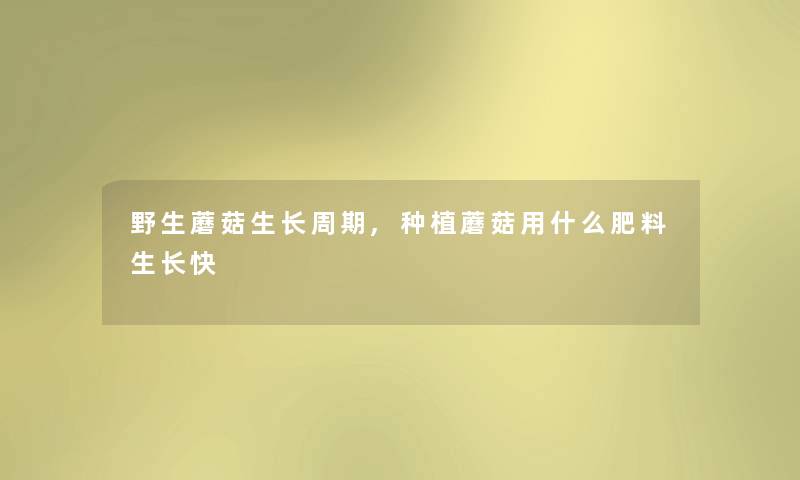 野生蘑菇生长周期,种植蘑菇用什么肥料生长快 野生蘑菇生长周期,种植蘑菇用什么肥料生长快